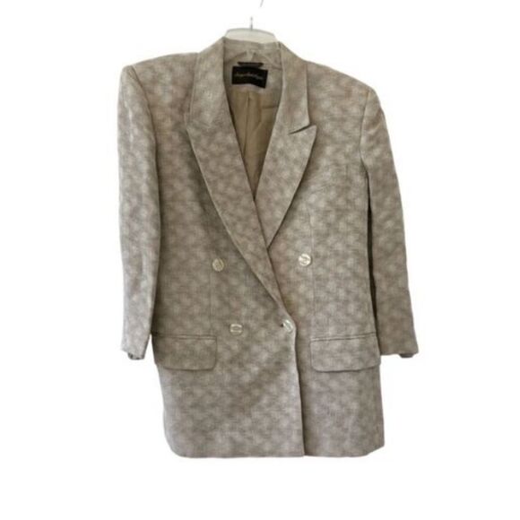 Giorgio Sant’Angelo Vintage Tan Textured Linen Blend Blazer Jacket Women’s Size - Picture 1 of 6
